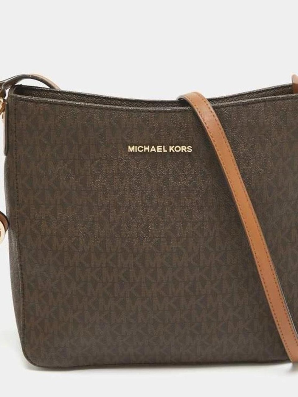 Michael Kors Dark Brown Signature Coated Canvas Jet Set Crossbody Messenger Bag